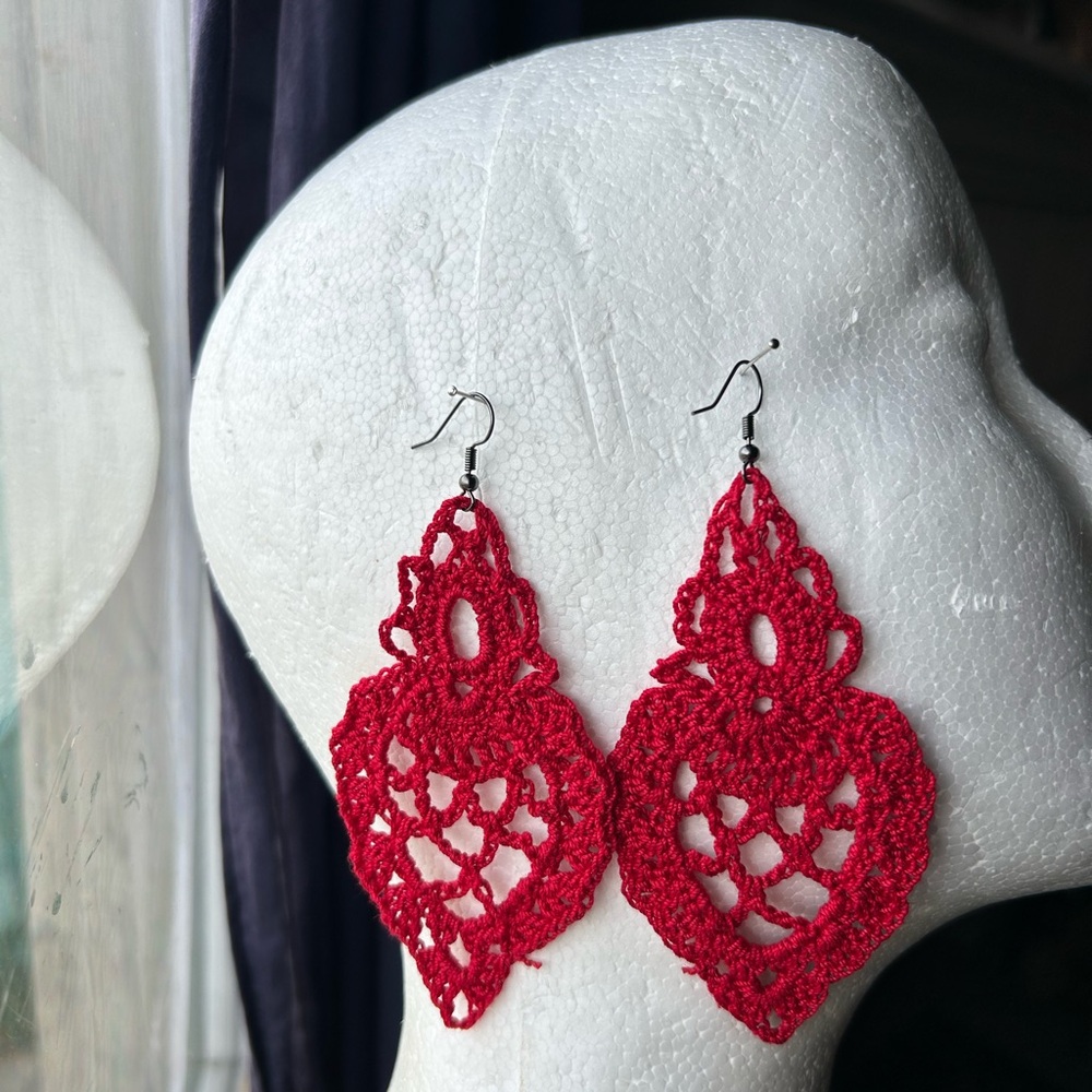 Chic Red Crochet Dangle Earrings